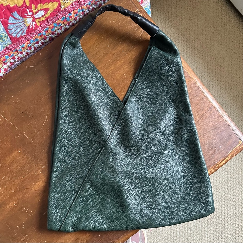 Andrea Cardone Pebbled Leather Forest Green Hobo Bag Made‎ in Italy Quiet Luxury